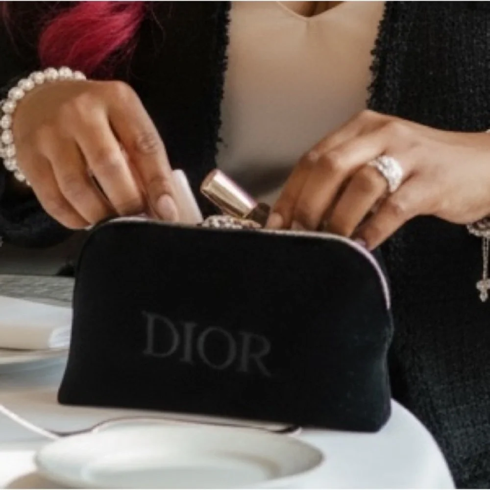 DIOR Black Velvet Makeup Pouch w/Box, EUC